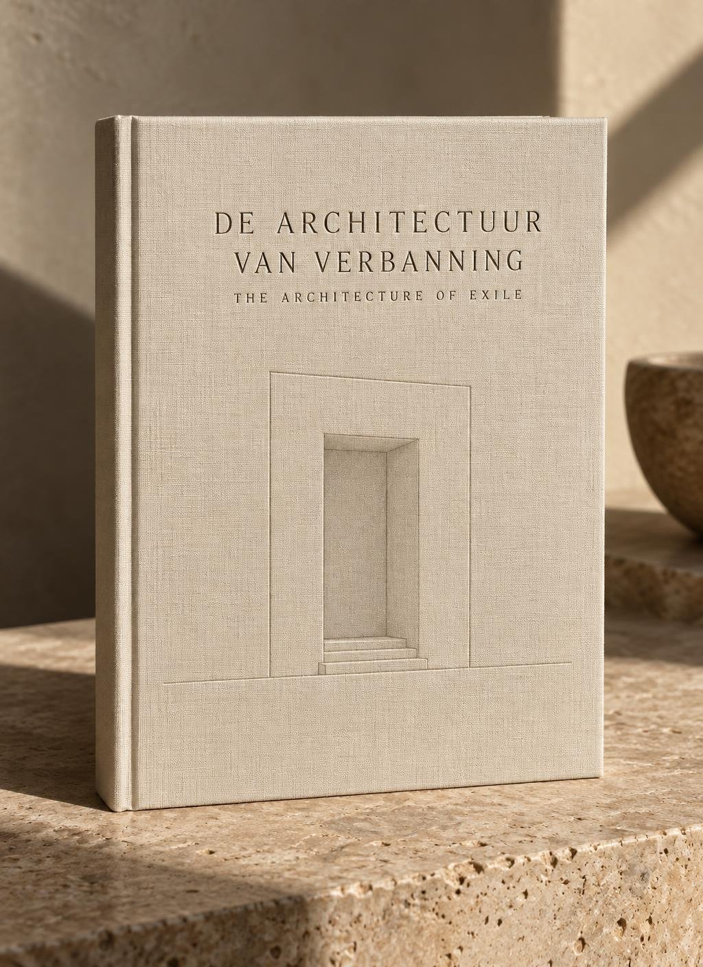 Het boek op travertijn in zonlicht